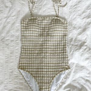 Rylee and Cru Women’s smocked green checkered gingham one piece swim NEW!!